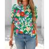 imageBTFBM Summer Blouses for Women Dressy Casual 2026 Fashion Spring Tops Floral Boho V Neck Puff Short Sleeve Top ShirtsFloral Green Multi