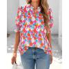 imageBTFBM Summer Blouses for Women Dressy Casual 2026 Fashion Spring Tops Floral Boho V Neck Puff Short Sleeve Top ShirtsFloral Light Blue Multi
