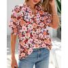 imageBTFBM Summer Blouses for Women Dressy Casual 2026 Fashion Spring Tops Floral Boho V Neck Puff Short Sleeve Top ShirtsFloral Orange Pink