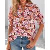 imageBTFBM Summer Blouses for Women Dressy Casual 2026 Fashion Spring Tops Floral Boho V Neck Puff Short Sleeve Top ShirtsFloral Orange Pink