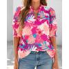 imageBTFBM Summer Blouses for Women Dressy Casual 2026 Fashion Spring Tops Floral Boho V Neck Puff Short Sleeve Top ShirtsFloral Pink