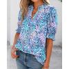 imageBTFBM Summer Blouses for Women Dressy Casual 2026 Fashion Spring Tops Floral Boho V Neck Puff Short Sleeve Top ShirtsFloral Pink Blue