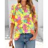imageBTFBM Summer Blouses for Women Dressy Casual 2026 Fashion Spring Tops Floral Boho V Neck Puff Short Sleeve Top ShirtsFloral Yellow Pink