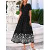 imageBTFBM Summer Dresses for Women 2026 Casual V Neck Short Sleeve Flowy Wedding Guest Beach Vacation Floral Boho Maxi DressBlack White Flower