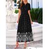 imageBTFBM Summer Dresses for Women 2026 Casual V Neck Short Sleeve Flowy Wedding Guest Beach Vacation Floral Boho Maxi DressBlack White Flower