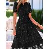 imageBTFBM Summer Dresses for Women 2026 Casual V Neck Short Sleeve Flowy Wedding Guest Beach Vacation Floral Boho Maxi DressBlack White Flower