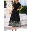imageBTFBM Summer Dresses for Women 2026 Casual V Neck Short Sleeve Flowy Wedding Guest Beach Vacation Floral Boho Maxi DressBlack White Flower