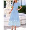 imageBTFBM Summer Dresses for Women 2026 Casual V Neck Short Sleeve Flowy Wedding Guest Beach Vacation Floral Boho Maxi DressBlue White Flower
