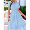 imageBTFBM Summer Dresses for Women 2026 Casual V Neck Short Sleeve Flowy Wedding Guest Beach Vacation Floral Boho Maxi DressBlue White Flower