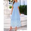 imageBTFBM Summer Dresses for Women 2026 Casual V Neck Short Sleeve Flowy Wedding Guest Beach Vacation Floral Boho Maxi DressBlue White Flower