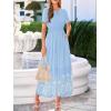 imageBTFBM Summer Dresses for Women 2026 Casual V Neck Short Sleeve Flowy Wedding Guest Beach Vacation Floral Boho Maxi DressBlue White Flower