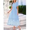imageBTFBM Summer Dresses for Women 2026 Casual V Neck Short Sleeve Flowy Wedding Guest Beach Vacation Floral Boho Maxi DressBlue White Flower