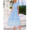 imageBTFBM Summer Dresses for Women 2026 Casual V Neck Short Sleeve Flowy Wedding Guest Beach Vacation Floral Boho Maxi DressBlue White Flower