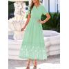 imageBTFBM Summer Dresses for Women 2026 Casual V Neck Short Sleeve Flowy Wedding Guest Beach Vacation Floral Boho Maxi DressGrey Green White Flower