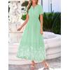 imageBTFBM Summer Dresses for Women 2026 Casual V Neck Short Sleeve Flowy Wedding Guest Beach Vacation Floral Boho Maxi DressGrey Green White Flower