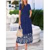 imageBTFBM Summer Dresses for Women 2026 Casual V Neck Short Sleeve Flowy Wedding Guest Beach Vacation Floral Boho Maxi DressNavy White Flower