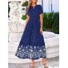 imageBTFBM Summer Dresses for Women 2026 Casual V Neck Short Sleeve Flowy Wedding Guest Beach Vacation Floral Boho Maxi DressNavy White Flower