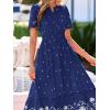 imageBTFBM Summer Dresses for Women 2026 Casual V Neck Short Sleeve Flowy Wedding Guest Beach Vacation Floral Boho Maxi DressNavy White Flower