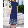 imageBTFBM Summer Dresses for Women 2026 Casual V Neck Short Sleeve Flowy Wedding Guest Beach Vacation Floral Boho Maxi DressNavy White Flower