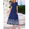 imageBTFBM Summer Dresses for Women 2026 Casual V Neck Short Sleeve Flowy Wedding Guest Beach Vacation Floral Boho Maxi DressNavy White Flower
