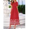 imageBTFBM Summer Dresses for Women 2026 Casual V Neck Short Sleeve Flowy Wedding Guest Beach Vacation Floral Boho Maxi DressRed White Flower