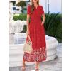 imageBTFBM Summer Dresses for Women 2026 Casual V Neck Short Sleeve Flowy Wedding Guest Beach Vacation Floral Boho Maxi DressRed White Flower