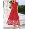 imageBTFBM Summer Dresses for Women 2026 Casual V Neck Short Sleeve Flowy Wedding Guest Beach Vacation Floral Boho Maxi DressRed White Flower