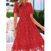 imageBTFBM Summer Dresses for Women 2026 Casual V Neck Short Sleeve Flowy Wedding Guest Beach Vacation Floral Boho Maxi DressRed White Flower