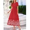 imageBTFBM Summer Dresses for Women 2026 Casual V Neck Short Sleeve Flowy Wedding Guest Beach Vacation Floral Boho Maxi DressRed White Flower