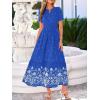 imageBTFBM Summer Dresses for Women 2026 Casual V Neck Short Sleeve Flowy Wedding Guest Beach Vacation Floral Boho Maxi DressRoyal Blue White Flower