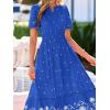 imageBTFBM Summer Dresses for Women 2026 Casual V Neck Short Sleeve Flowy Wedding Guest Beach Vacation Floral Boho Maxi DressRoyal Blue White Flower
