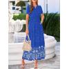 imageBTFBM Summer Dresses for Women 2026 Casual V Neck Short Sleeve Flowy Wedding Guest Beach Vacation Floral Boho Maxi DressRoyal Blue White Flower