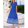 imageBTFBM Summer Dresses for Women 2026 Casual V Neck Short Sleeve Flowy Wedding Guest Beach Vacation Floral Boho Maxi DressRoyal Blue White Flower