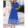imageBTFBM Summer Dresses for Women 2026 Casual V Neck Short Sleeve Flowy Wedding Guest Beach Vacation Floral Boho Maxi DressRoyal Blue White Flower
