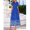 imageBTFBM Summer Dresses for Women 2026 Casual V Neck Short Sleeve Flowy Wedding Guest Beach Vacation Floral Boho Maxi DressRoyal Blue White Flower