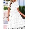 imageBTFBM Summer Dresses for Women 2026 Casual V Neck Short Sleeve Flowy Wedding Guest Beach Vacation Floral Boho Maxi DressWhite Black Flower