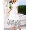 imageBTFBM Summer Dresses for Women 2026 Casual V Neck Short Sleeve Flowy Wedding Guest Beach Vacation Floral Boho Maxi DressWhite Black Flower
