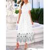 imageBTFBM Summer Dresses for Women 2026 Casual V Neck Short Sleeve Flowy Wedding Guest Beach Vacation Floral Boho Maxi DressWhite Black Flower