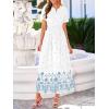 imageBTFBM Summer Dresses for Women 2026 Casual V Neck Short Sleeve Flowy Wedding Guest Beach Vacation Floral Boho Maxi DressWhite Blue Flower