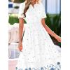 imageBTFBM Summer Dresses for Women 2026 Casual V Neck Short Sleeve Flowy Wedding Guest Beach Vacation Floral Boho Maxi DressWhite Blue Flower