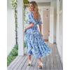 imageBTFBM Summer Dresses for Women 2026 Spring Outfits Beach Vacation Short Sleeve Smocked Boho Casual Floral Maxi DressFloral Blue