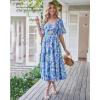 imageBTFBM Summer Dresses for Women 2026 Spring Outfits Beach Vacation Short Sleeve Smocked Boho Casual Floral Maxi DressFloral Blue