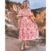 imageBTFBM Summer Dresses for Women 2026 Spring Outfits Beach Vacation Short Sleeve Smocked Boho Casual Floral Maxi DressFloral Pink Red