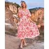 imageBTFBM Summer Dresses for Women 2026 Spring Outfits Beach Vacation Short Sleeve Smocked Boho Casual Floral Maxi DressFloral Pink Red