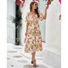 imageBTFBM Summer Dresses for Women 2026 Spring Outfits Beach Vacation Short Sleeve Smocked Boho Casual Floral Maxi DressFloral White Orange