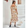 imageBTFBM Summer Dresses for Women 2026 Spring Outfits Beach Vacation Short Sleeve Smocked Boho Casual Floral Maxi DressFloral White Orange
