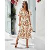 imageBTFBM Summer Dresses for Women 2026 Spring Outfits Beach Vacation Short Sleeve Smocked Boho Casual Floral Maxi DressFloral White Orange
