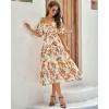 imageBTFBM Summer Dresses for Women 2026 Spring Outfits Beach Vacation Short Sleeve Smocked Boho Casual Floral Maxi DressFloral White Orange