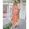 imageBTFBM Summer Dresses for Women 2026 Spring Outfits Beach Vacation Short Sleeve Smocked Boho Casual Floral Maxi DressFloral White Red