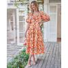 imageBTFBM Summer Dresses for Women 2026 Spring Outfits Beach Vacation Short Sleeve Smocked Boho Casual Floral Maxi DressFloral White Red